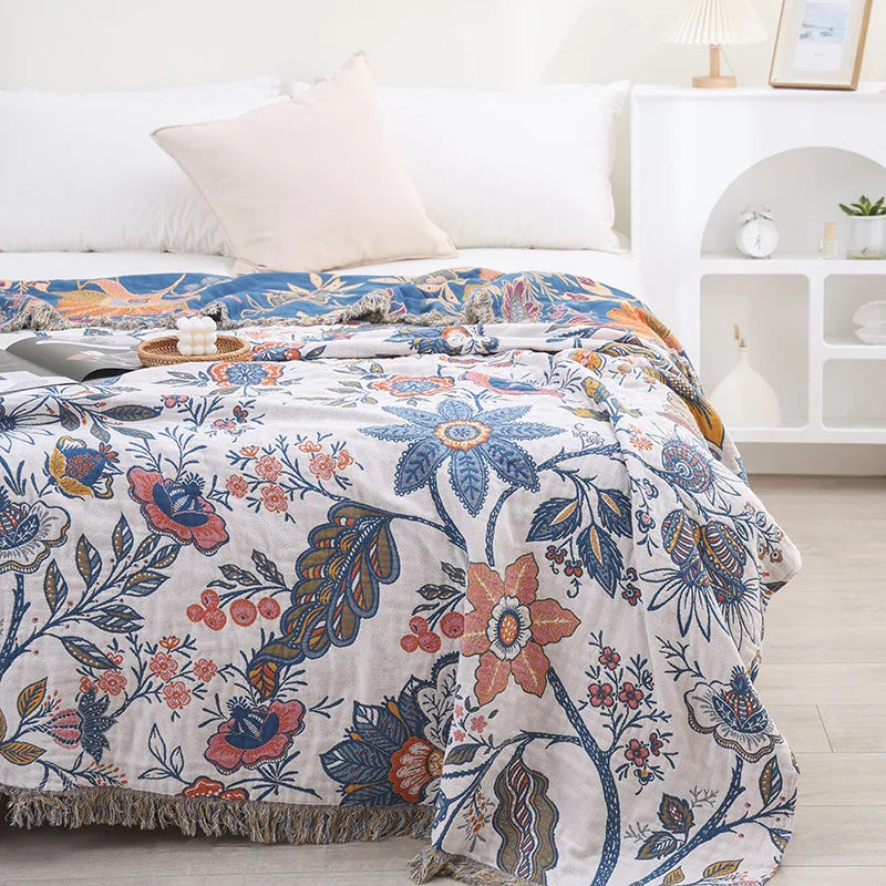 DecorBites™ Double Cotton Bohemian Throw Blanket - Lightweight & Breathable Summer Cover for Beds, Sofas, and Home Decor