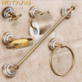 DecorBites™ Brass Bathroom Accessories Set: Robe hook, Paper Holder, Towel Bar, Soap Basket