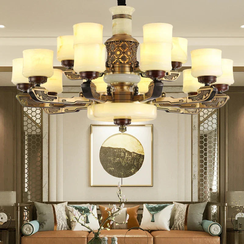 DecorBites™ All Copper Marble Jade Chandelier: Luxury Living Room Hall Bedroom Lighting