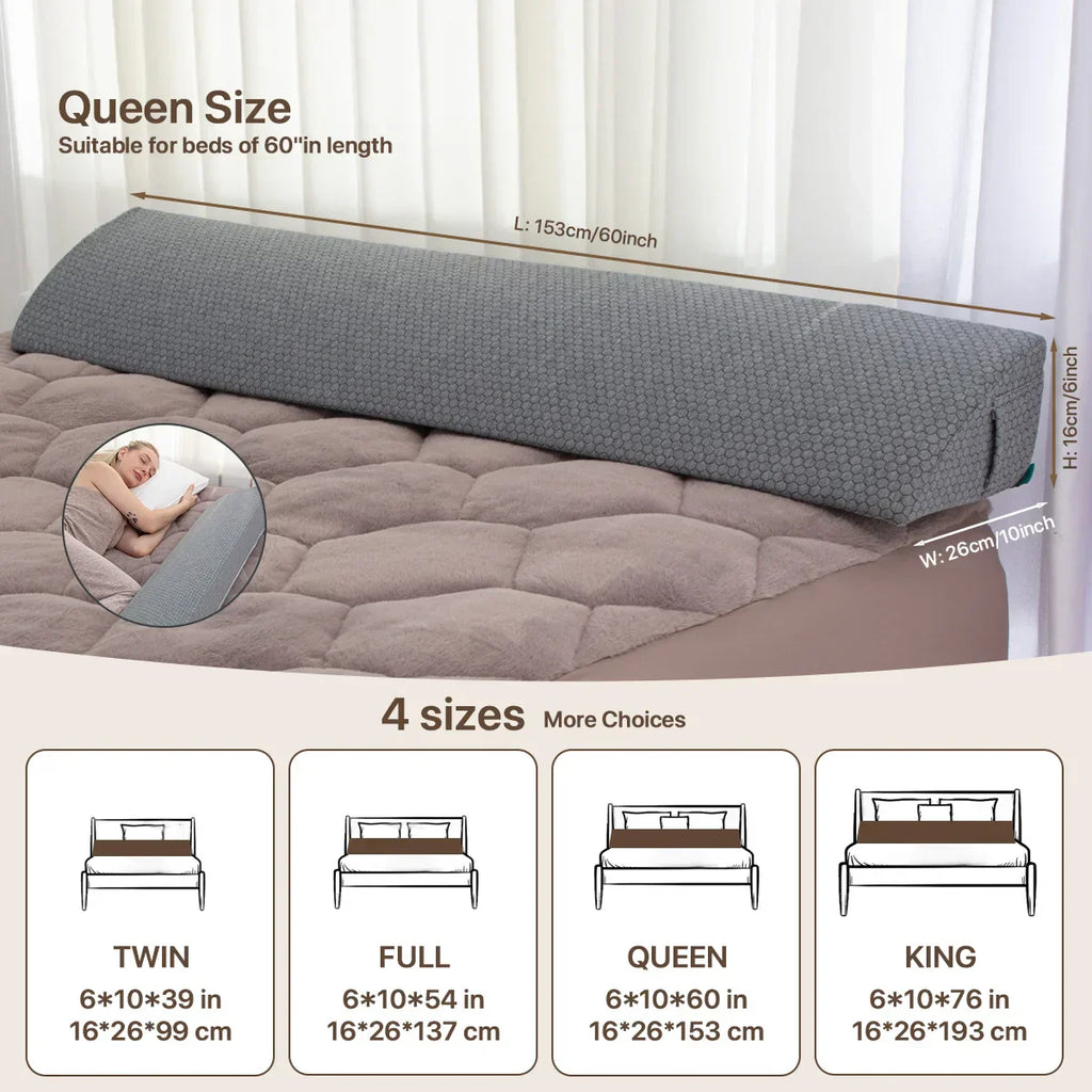 DecorBites™ Bed Wedge Pillow Memory Foam Mattress Gap Filler with 2 Large Side Pockets