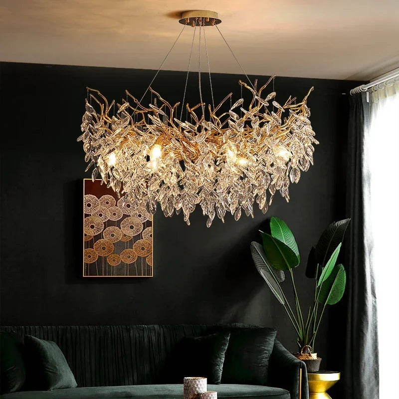 DecorBites™ Crystal Chandelier: Gold Branch Lustre Pendant Light for Dining Room