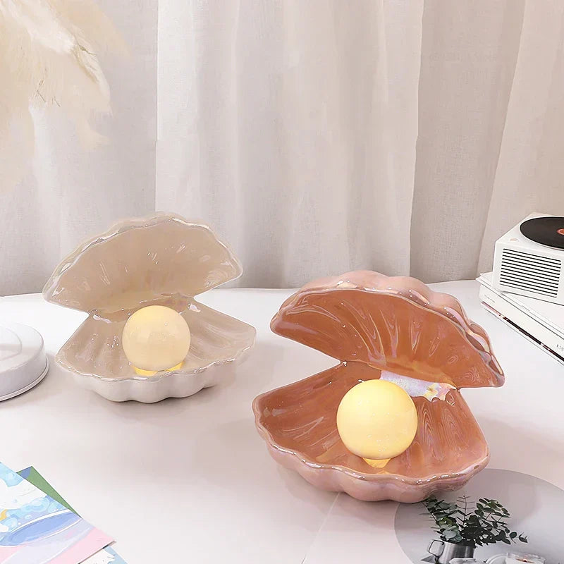 DecorBites™ Ceramic Shell Pearl Night Light: Modern Nordic Bedroom Decor and Bedside Lamp