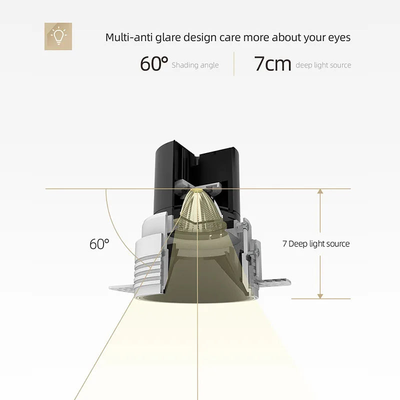 DecorBites™ 7W CRI97 LED Downlight: Dimmable, Frameless, Anti-glare Spot Light