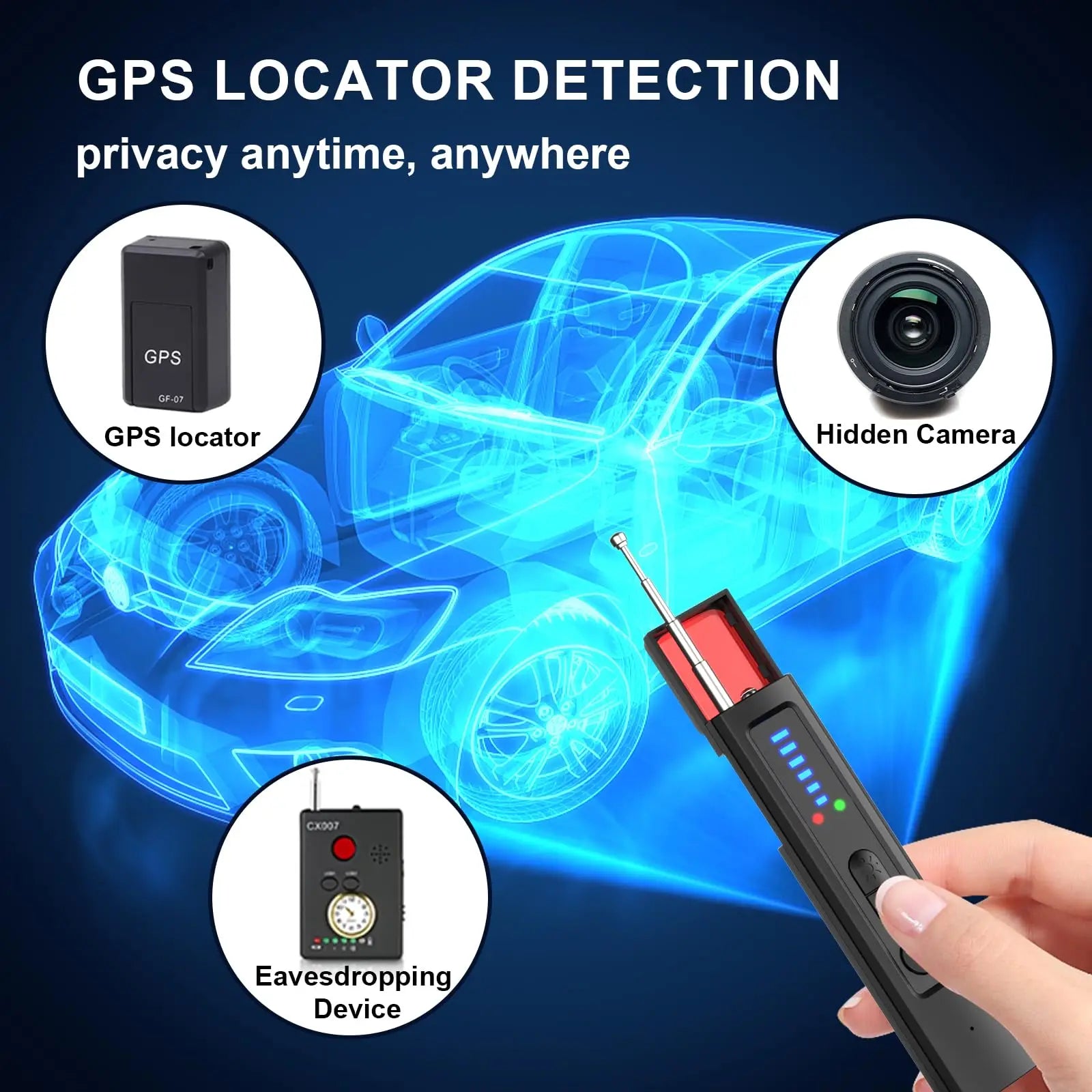 6-in-1 Anti-Spy Hidden Camera Detector GPS Tracker Finder RF Signal Eavesdropping Device Scanner for Hotel Travel Privacy