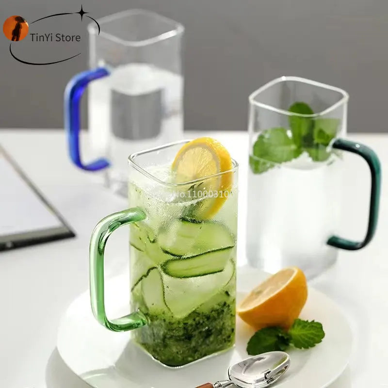 DecorBites™ 400ml Square Glass Mug, Microwave Safe, Transparent, Party Beer Coffee Cup