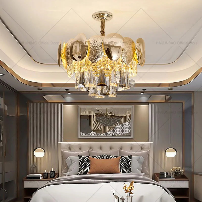 DecorBites™ Crystal Chandelier: Modern Elegance for Living Room, Dining Room, Bedroom - Gold Finish