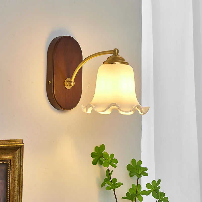 DecorBites™ LED Japanese Style Wall Lights Copper Wood Bedside Lamp for Home Bedroom