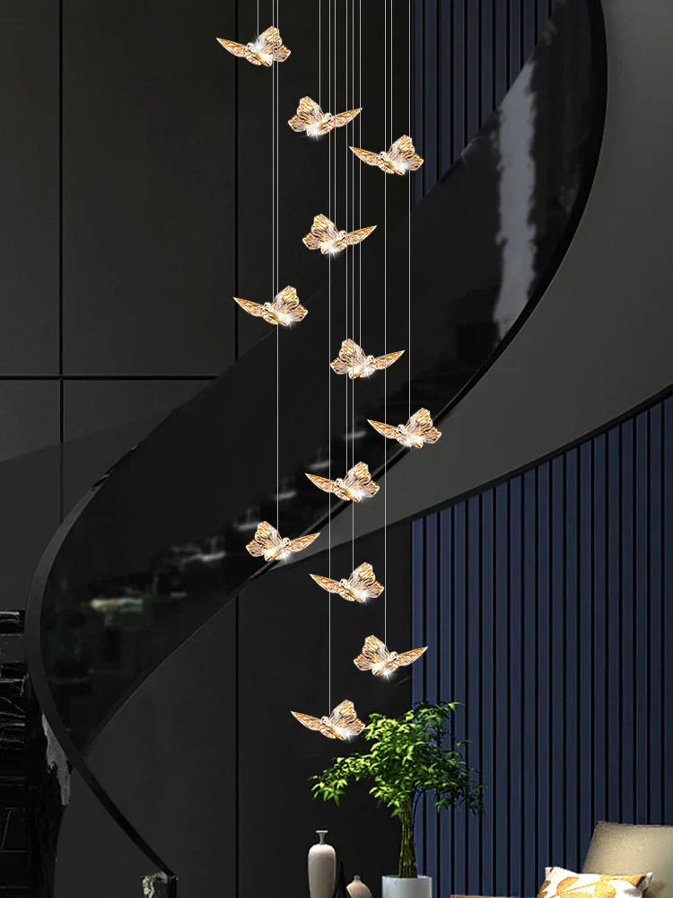 DecorBites™ Butterfly Chandelier Staircase Suspended Loft Pendant Light for Living Room & Hallway