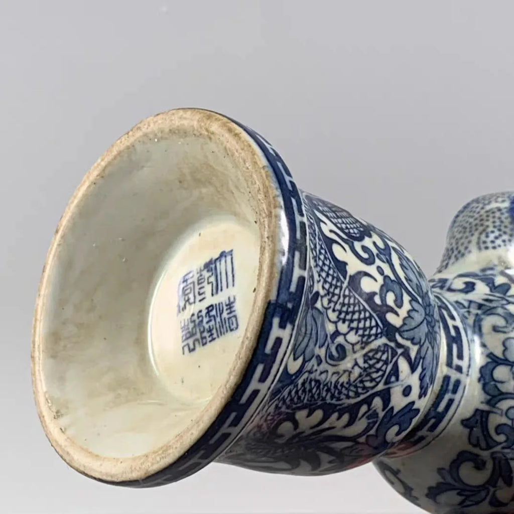 DecorBites™ Blue & White Dragon Pattern Qing Dynasty Qianlong Porcelain Pot