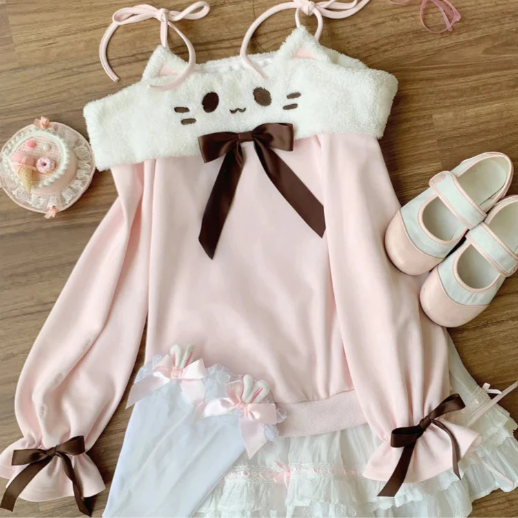 Kawaii Neko Off-Shoulder Shirt