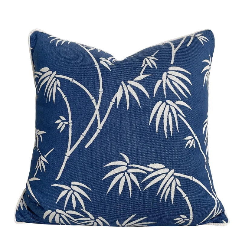 DecorBites™ Chinoiserie Blue Peony Floral Jacquard Cushion Cover - Oriental Art Decor for Sofa