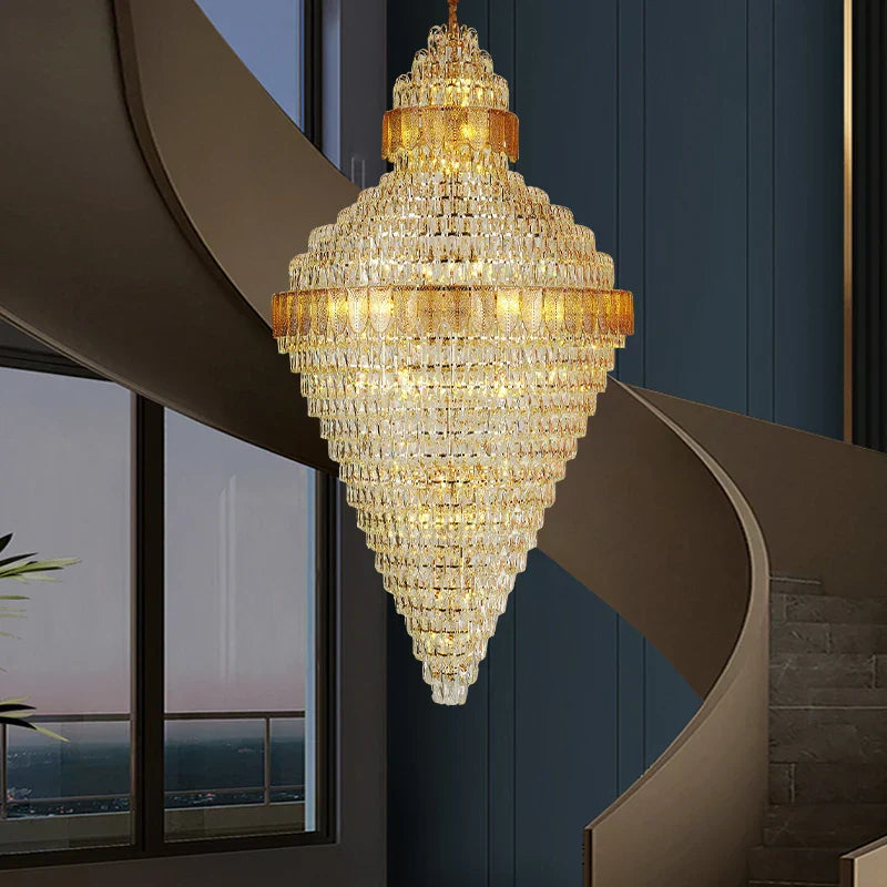 DecorBites™ Elegant Duplex Crystal Chandelier Spiral Staircase High Living Room Light