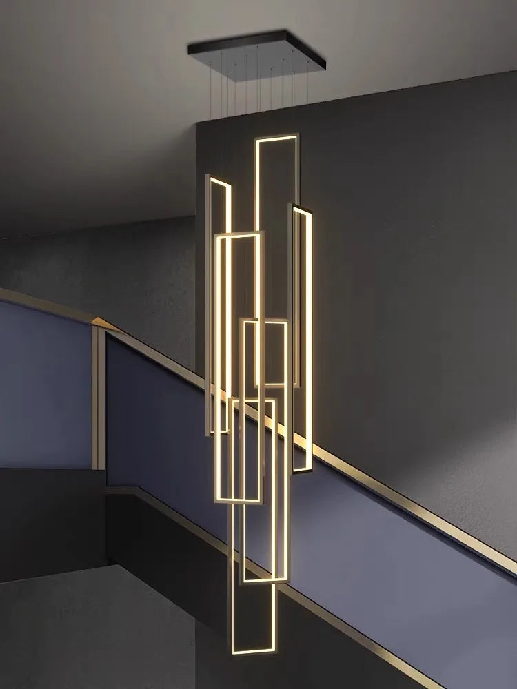 DecorBites™ LED Stair Chandelier: Luxury Loft Geometry Pendant Lamps for Modern Living