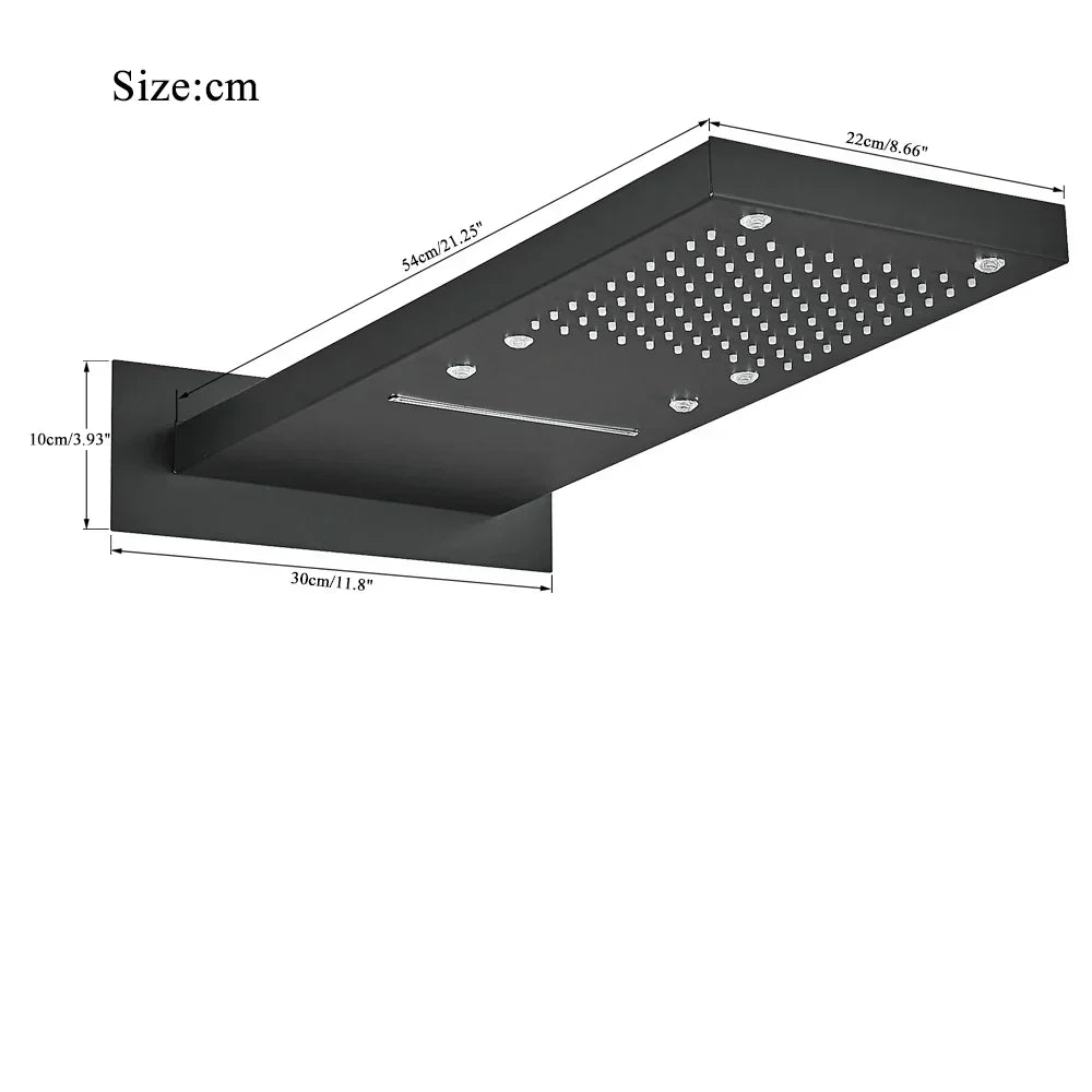 DecorBites™ LED Waterfall Shower Head 54*22CM Square Wall Mount Bathroom Faucet
