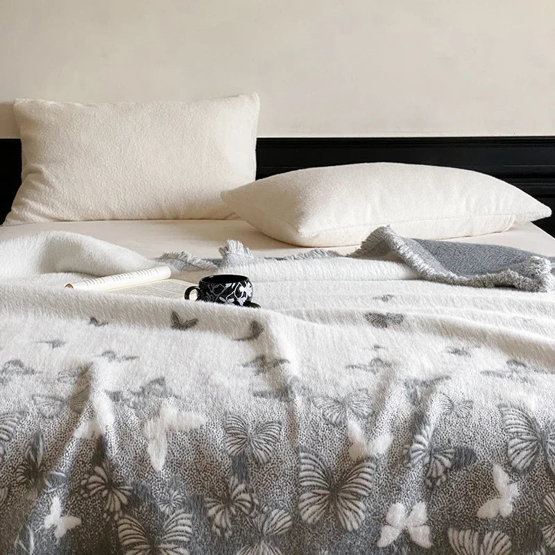 DecorBites™ Butterfly Jacquard Imitation Mink Fur Warm Blanket