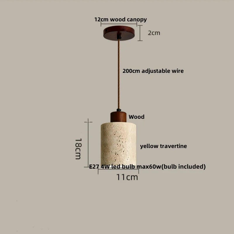 DecorBites™ LED Pendant Light Fixture Modern Wood Canopy Yellow Travertine Luminaire