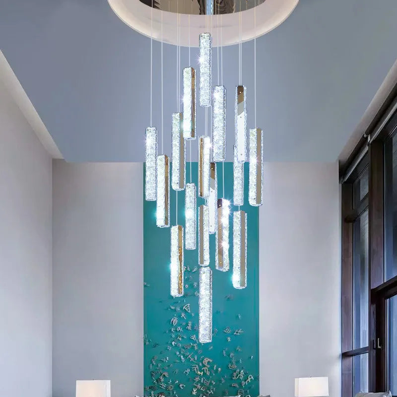 DecorBites™ Crystal Lustre Pendant Lights with Dimmable LED, Adjustable Cable - Gold Chrome Steel
