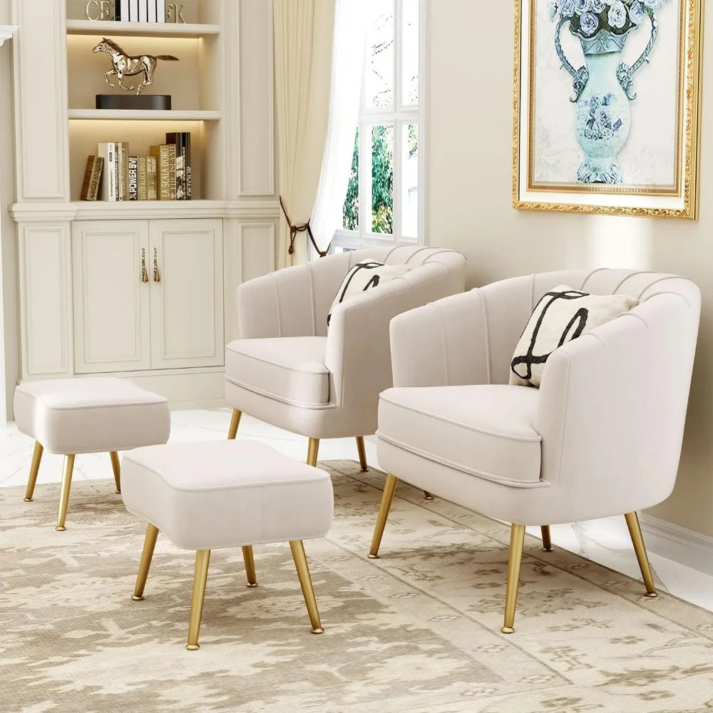 DecorBites™ Comfortable Beige Bucket Shaped Club Living Room Armchair with Golden Metal Legs