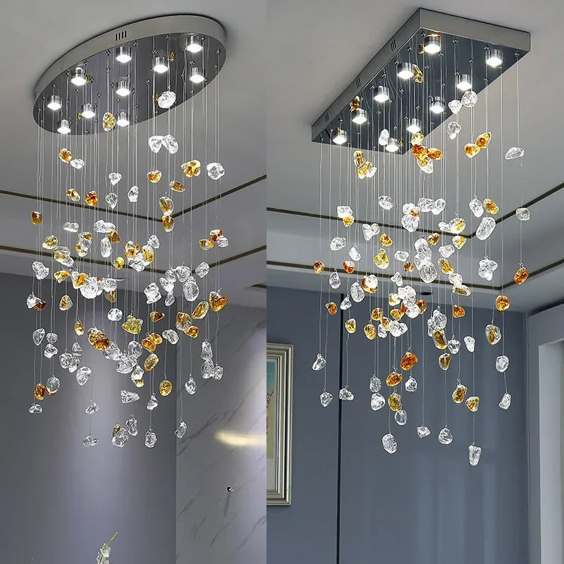 DecorBites™ Crystal Dining Chandelier: Elegant Stone Decorative Lighting for Living Room