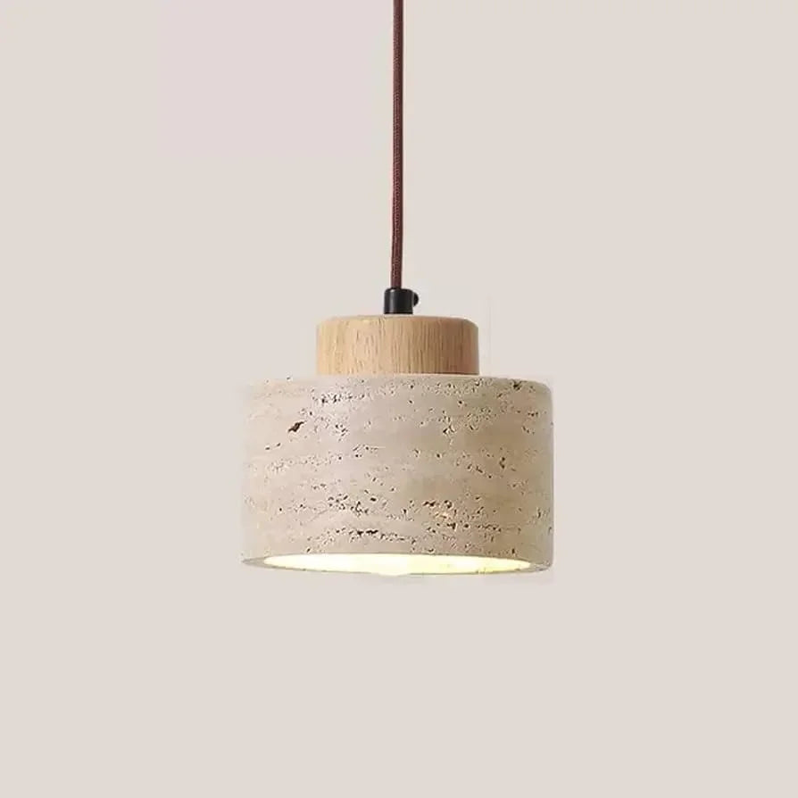 DecorBites™ LED Pendant Light Fixture Modern Wood Canopy Yellow Travertine Luminaire