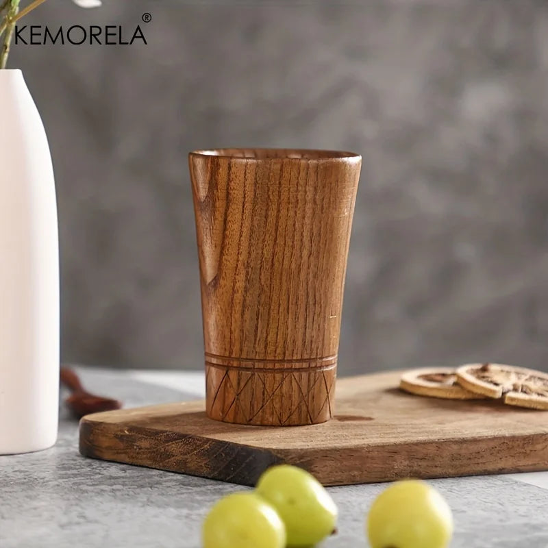 DecorBites™ Handmade Natural Wooden Tea Cups - Set of 2 | Japan Style Cups for Tea, Coffee, Beer, Milk, Water