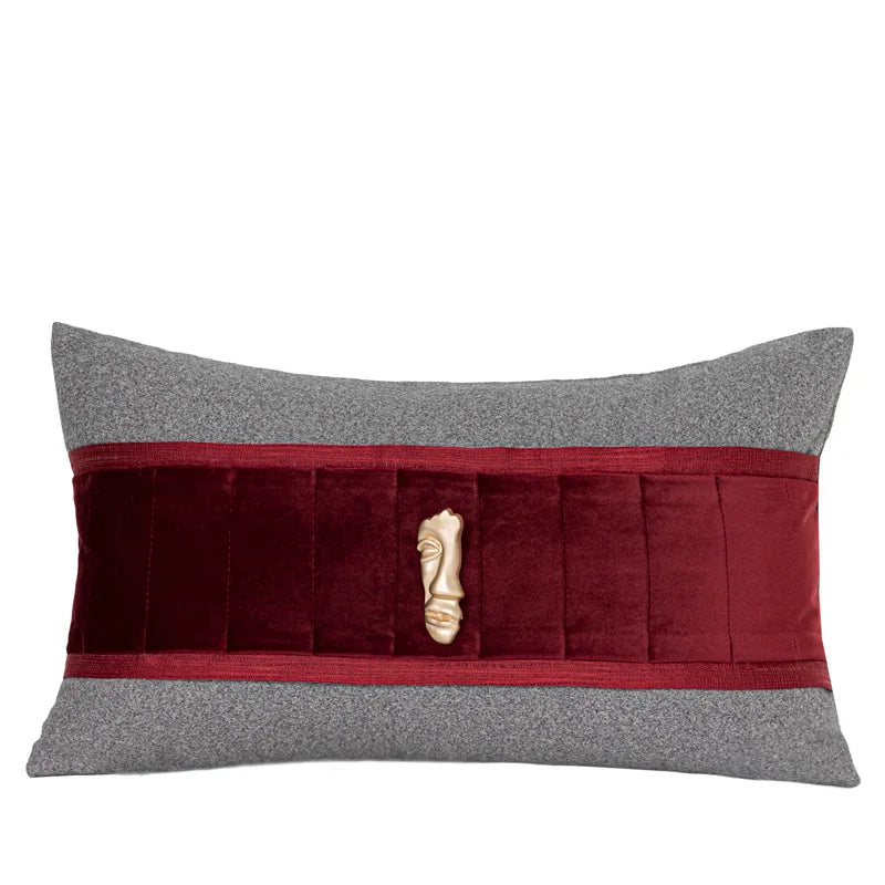 DecorBites™ Burgundy Velvet Geometric Embroidered Bed Runner Luxury Bedroom Hotel Wedding