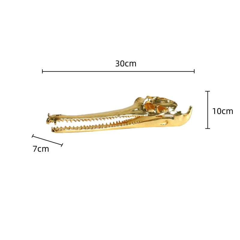 DecorBites™ Golden Crocodile Skull Resin Sculpture Home Decor Figurine