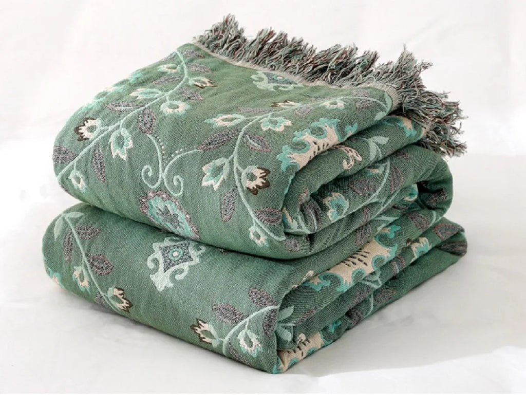 DecorBites™ Bohemian Cotton Sofa Throw Blanket - Double Side Bed Cover & Cushion - All Seasons Quilt