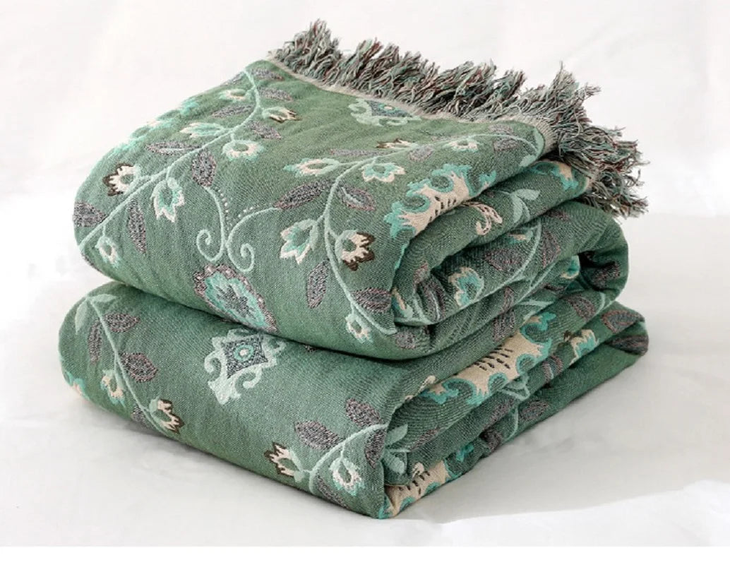DecorBites™ Bohemian Cotton Sofa Throw Blanket - Double Side Bed Cover & Cushion - All Seasons Quilt