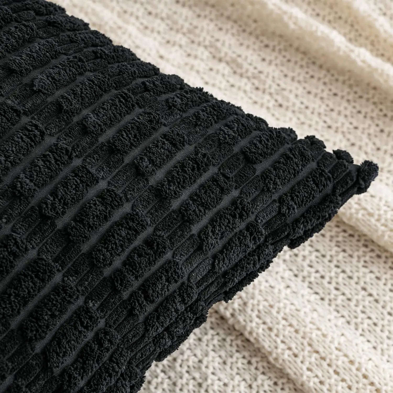 DecorBites™ Black Striped Corduroy Throw Pillow Cover 18x18 Inch Square Cushion Case White Pillowcase