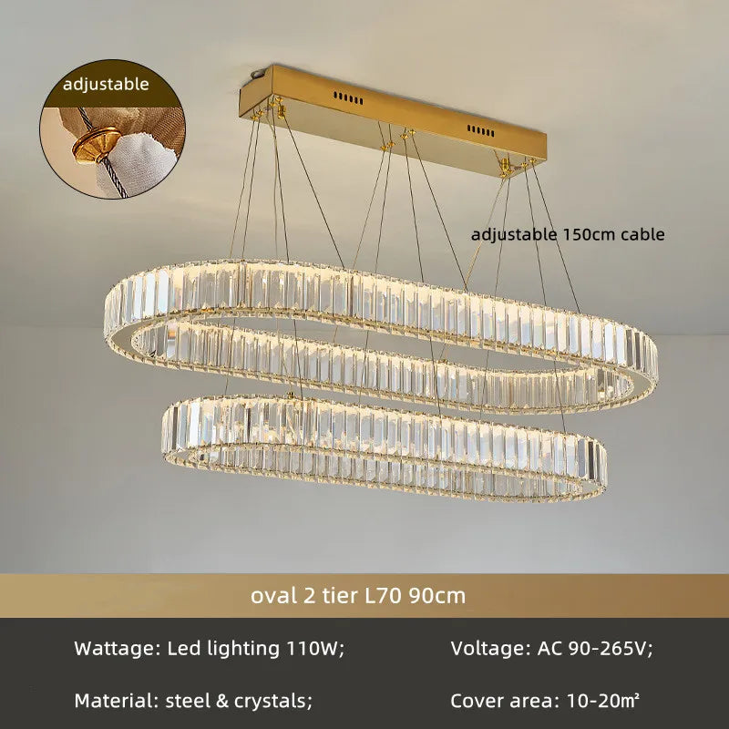DecorBites™ Crystal Circle LED Chandelier: Nordic Modern Stairs Pendant Lighting with Dimmable LED for Living Room