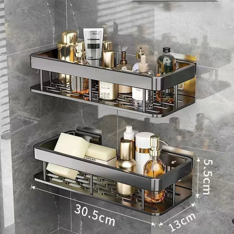 DecorBites™ Aluminum Corner Shower Storage Rack - Punch-free Bathroom Shelf Organizer