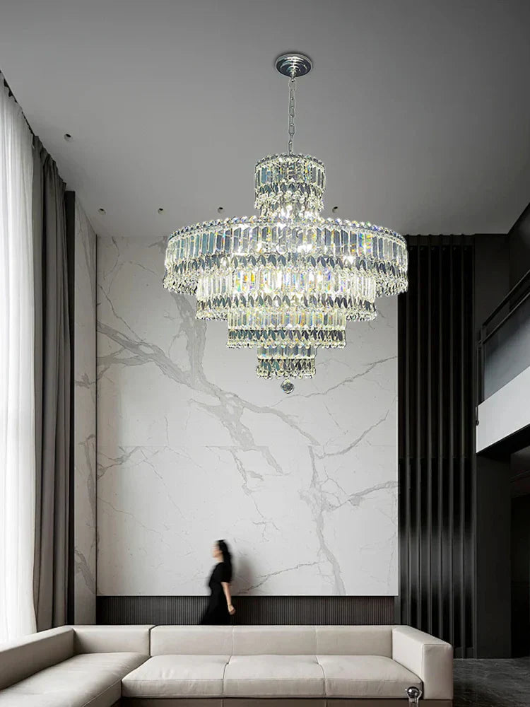 DecorBites™ Large Crystal Chandelier Chrome Hanging Lamp for Dining Room Decor