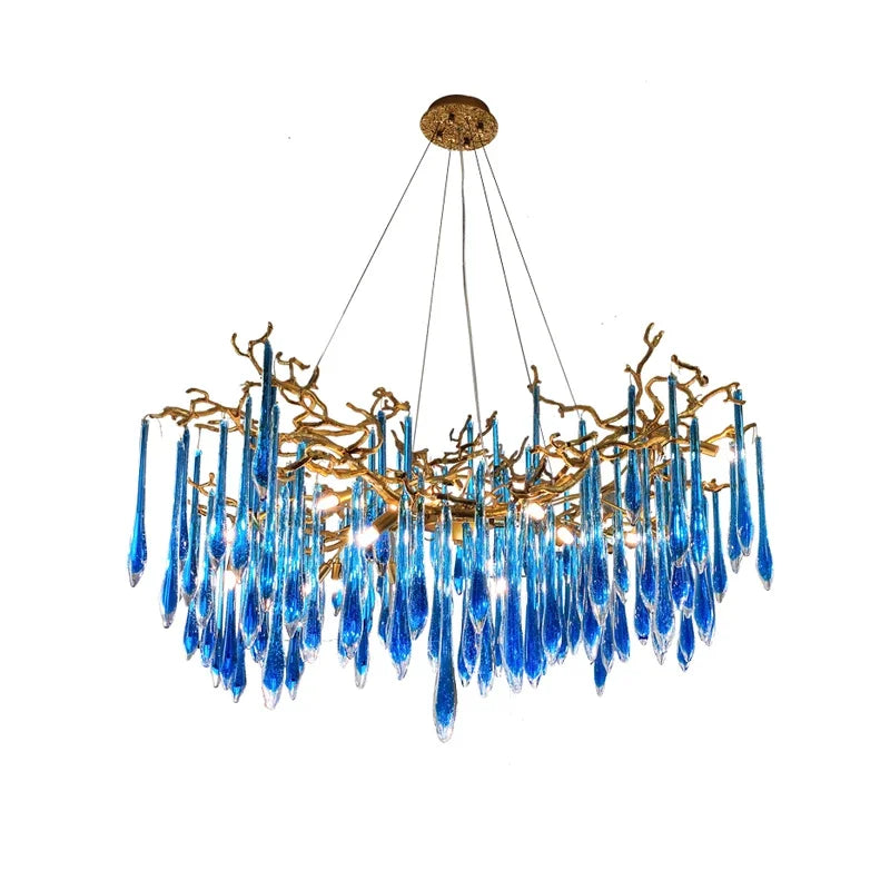 DecorBites™ Blue Crystal Chandelier: Luxe Living Room LED Lighting