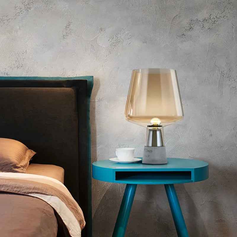 DecorBites™ Leimu Amber Glass Table Lamp: Modern Nordic Design for Bedroom Living Room Decor
