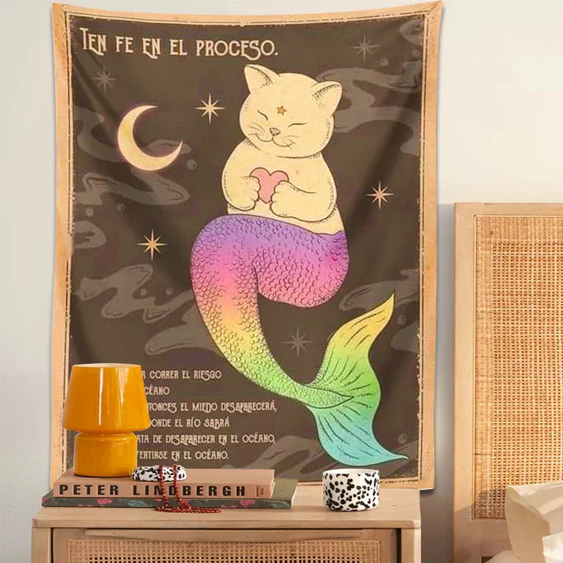 DecorBites™ Cat Tapestry: Bohemian Moon Cat Wall Art for Cute Home Decor