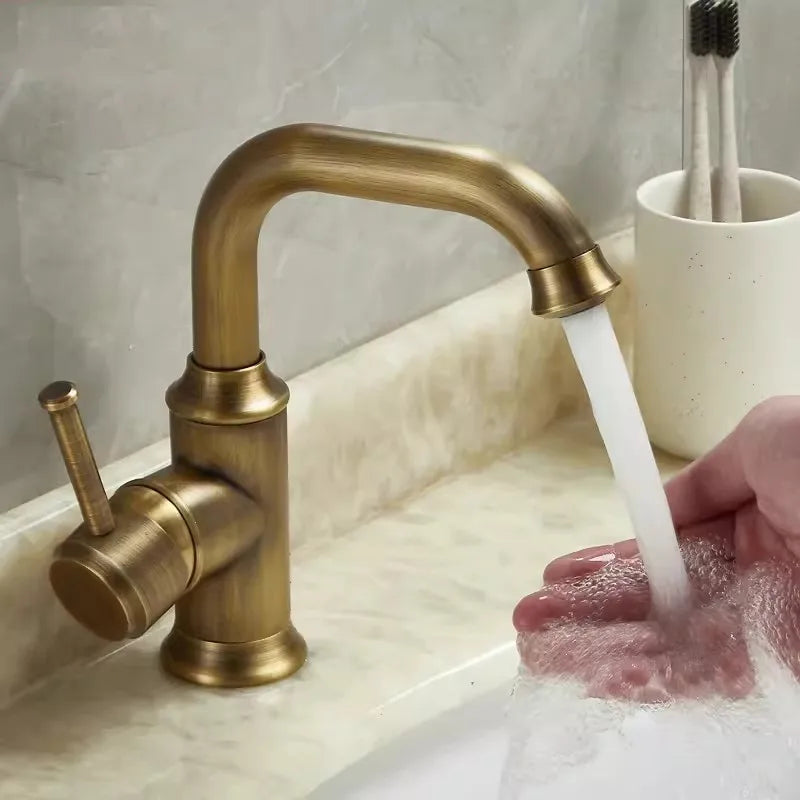 DecorBites™ Antique Brass Basin Faucet Hot Cold Single Lever Bathroom Sink Tap