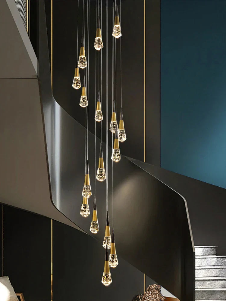 DecorBites™ Crystal Chandelier for Stairwell and Living Room Dimming Lighting
