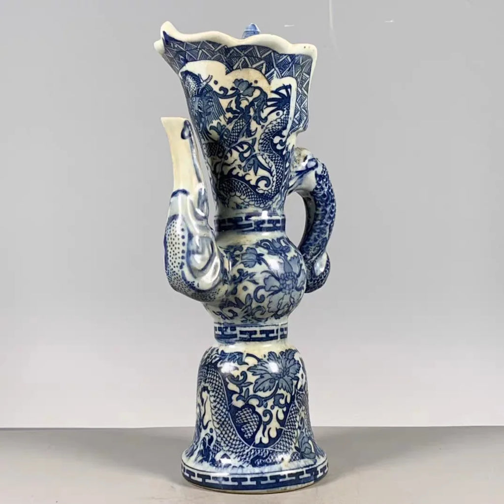 DecorBites™ Blue & White Dragon Pattern Qing Dynasty Qianlong Porcelain Pot
