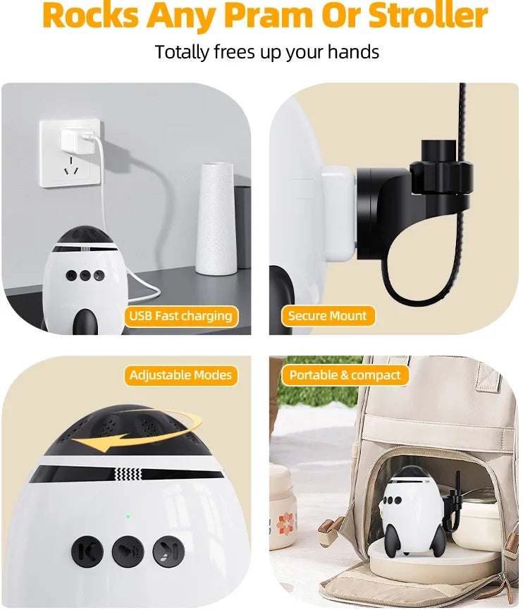 Portable automatic baby rocker, compatible with strollers, hands-free rocking function, with Bluetooth lullabies