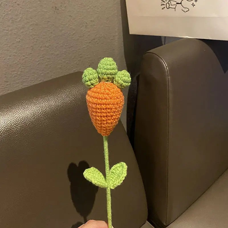 DecorBites™ Knitted Sunflower & Rabbit Bouquet: Handmade Crochet DIY Home Decor & Gift