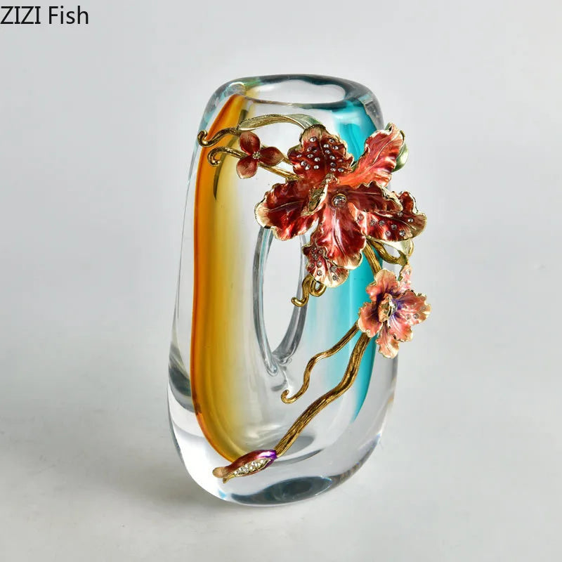 DecorBites™ Blue Gradient Glass Vase Desk Decoration Floral Relief Room Decor