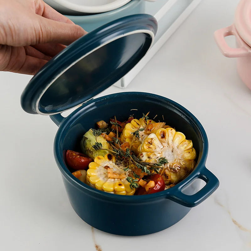 DecorBites™ Ceramic Mini Soup and Dessert Bowl with Cover - Multipurpose Cookware for Baby Food, Steaming, and Stewing