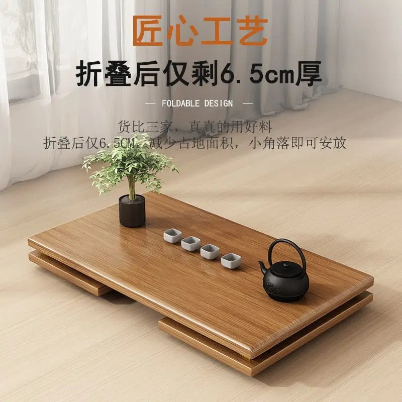 DecorBites™ Bamboo Folding Table: Japanese Style, Bedroom & Study Essential, Durable Design