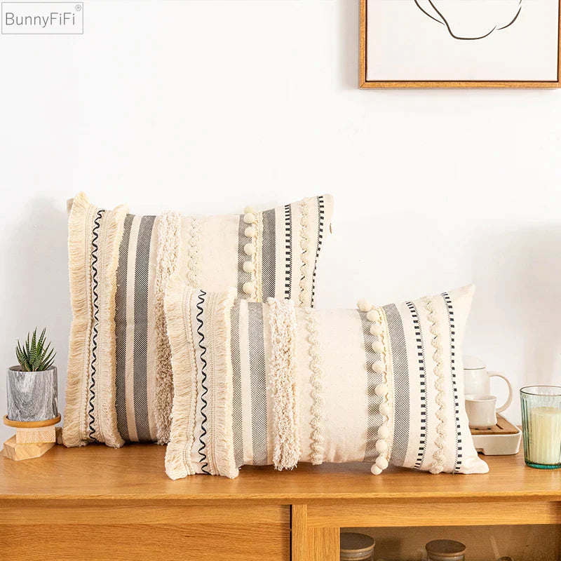 DecorBites™ Bohemian Beige Cotton Cushion Cover for Home Decor