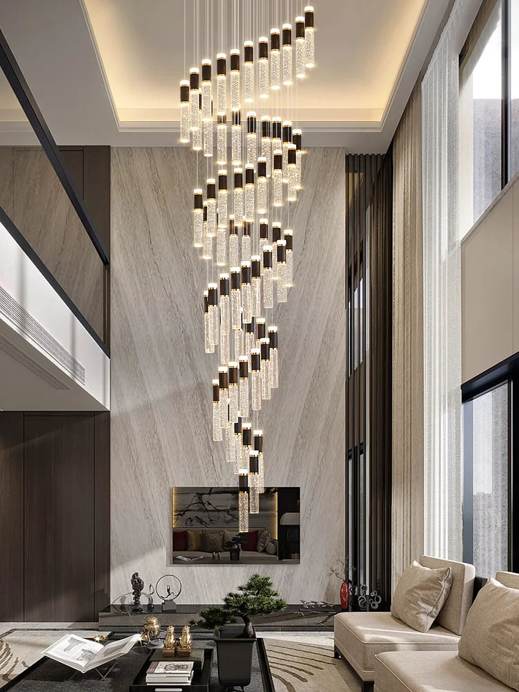 DecorBites™ Cylindrical Crystal Chandelier: Modern Villa Living Room Lamp for Stylish Interiors.