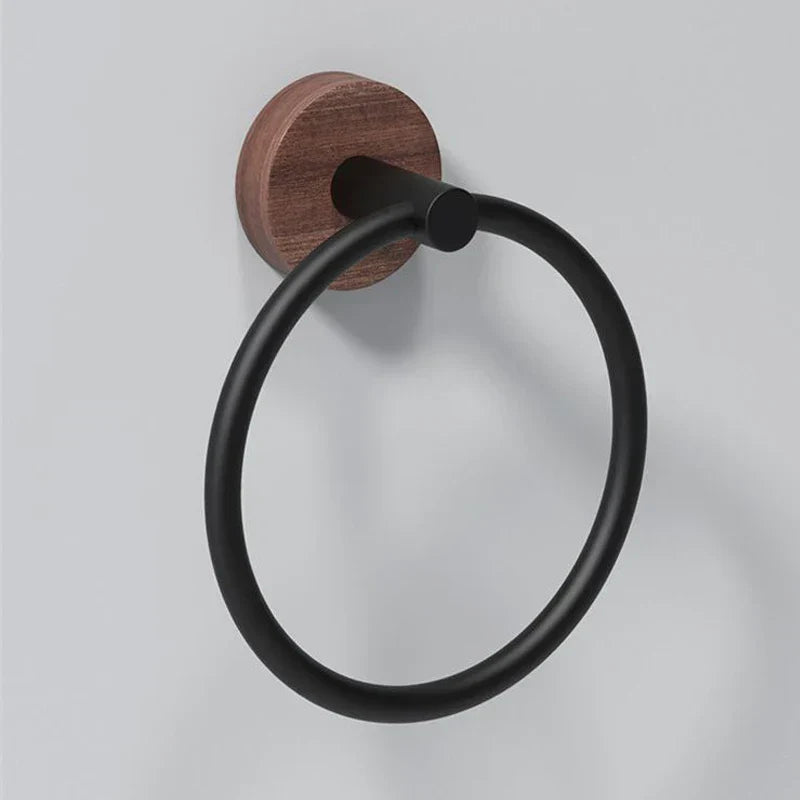 DecorBites™ Aluminum & Walnut Towel Ring: Bathroom & Kitchen Wall Mount Holder