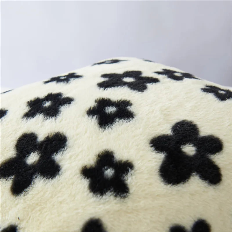 DecorBites™ Black/White Flower Cow Pattern Plush Cushion Cover 50x50 - Double Sided Print