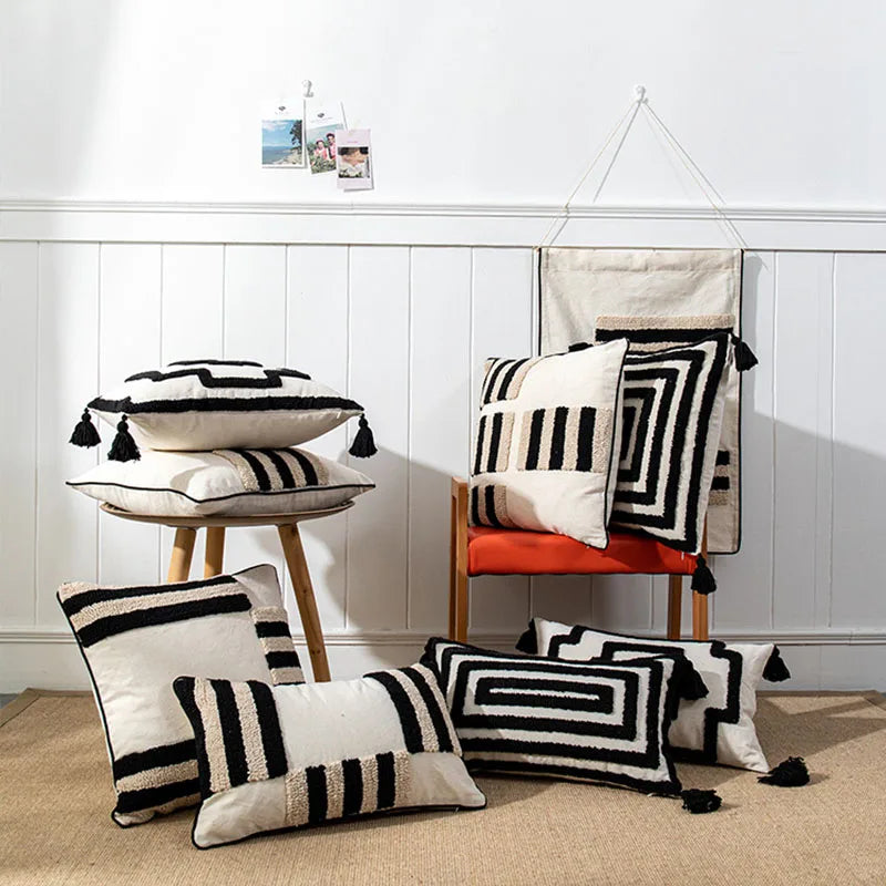 DecorBites™ Boho Geometric Tufted Cushion Cover with Fringe - 45X45/30X50CM