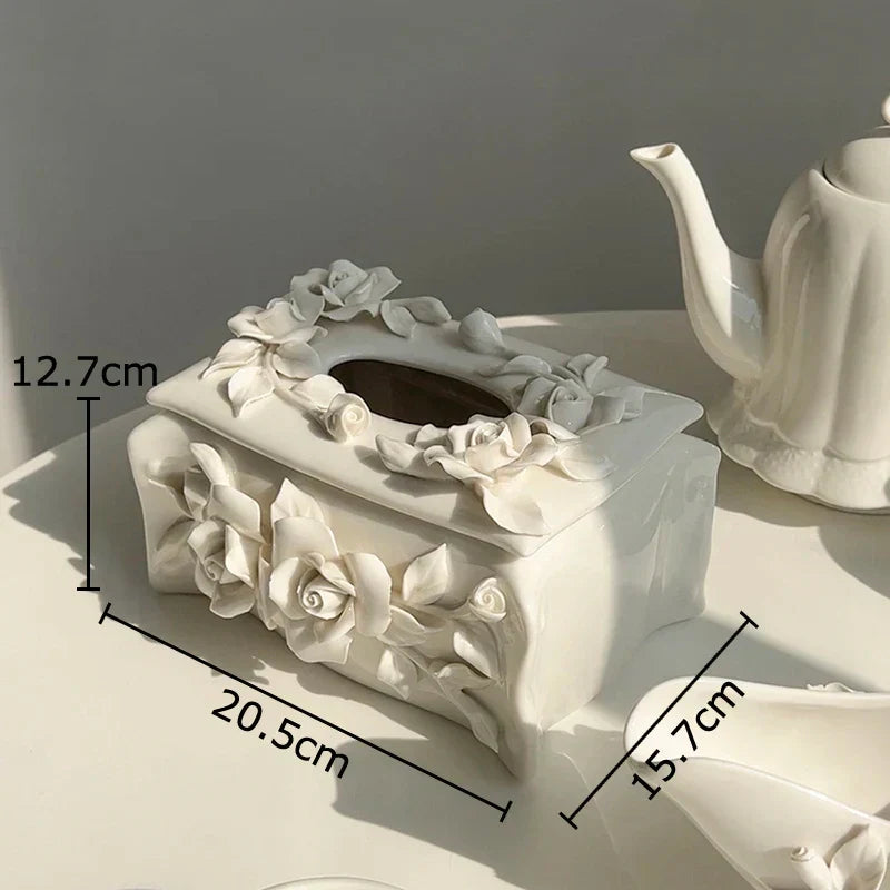 DecorBites™ Camellia Flower Ceramic Tissue Box - Modern Home Decor